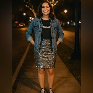 Silver Sequin Midi Skirt